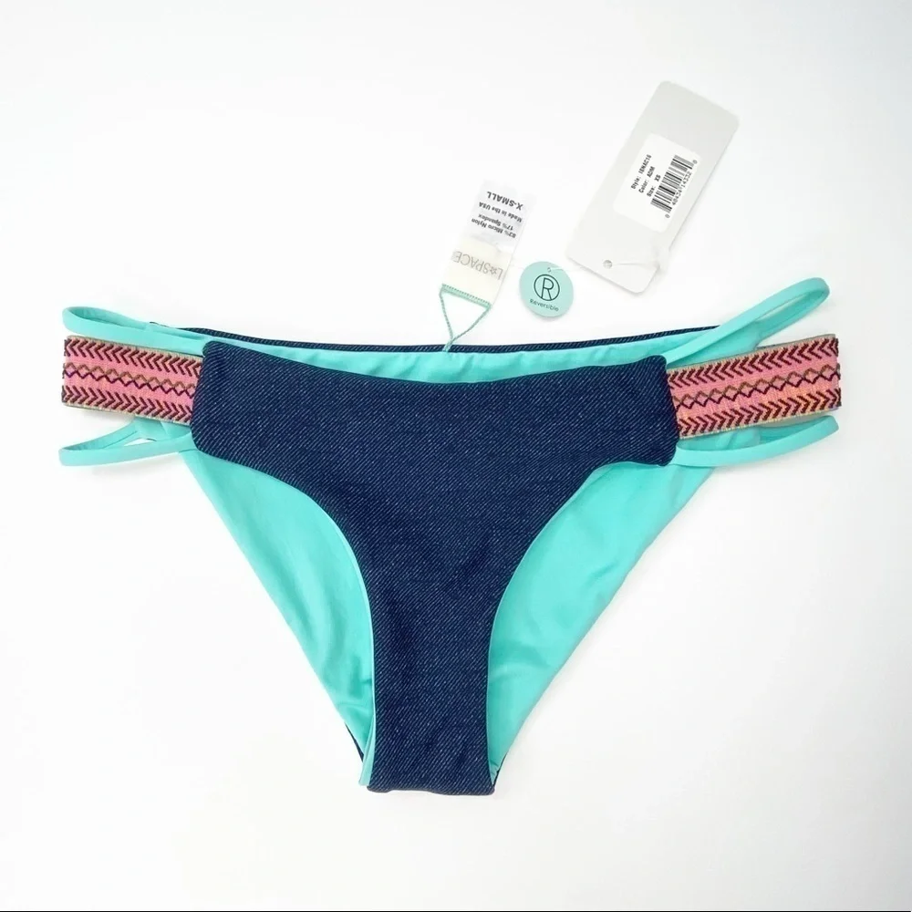 l*space Bikini Bottom ‘Indian Summer’ Reversible Denim Blue XS lspace New NWT